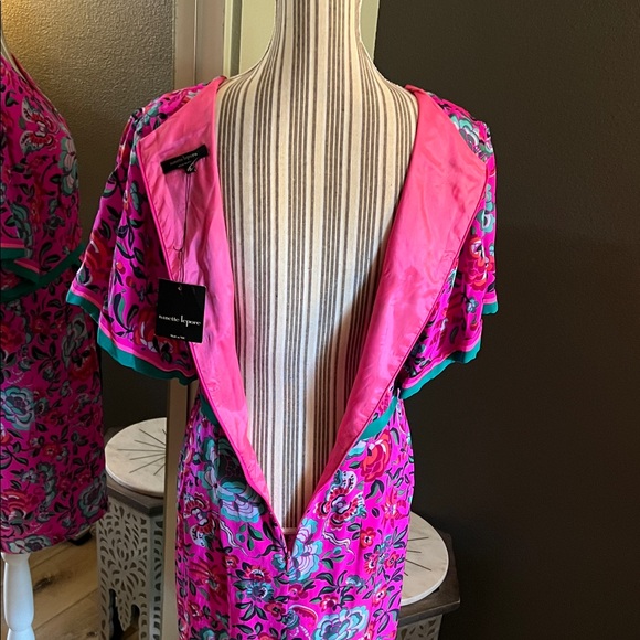 π 1 hour sale. NWT. Nanette Lepore, size 10, Teal & Pink, Lotus Silk, Floral - Picture 11 of 11